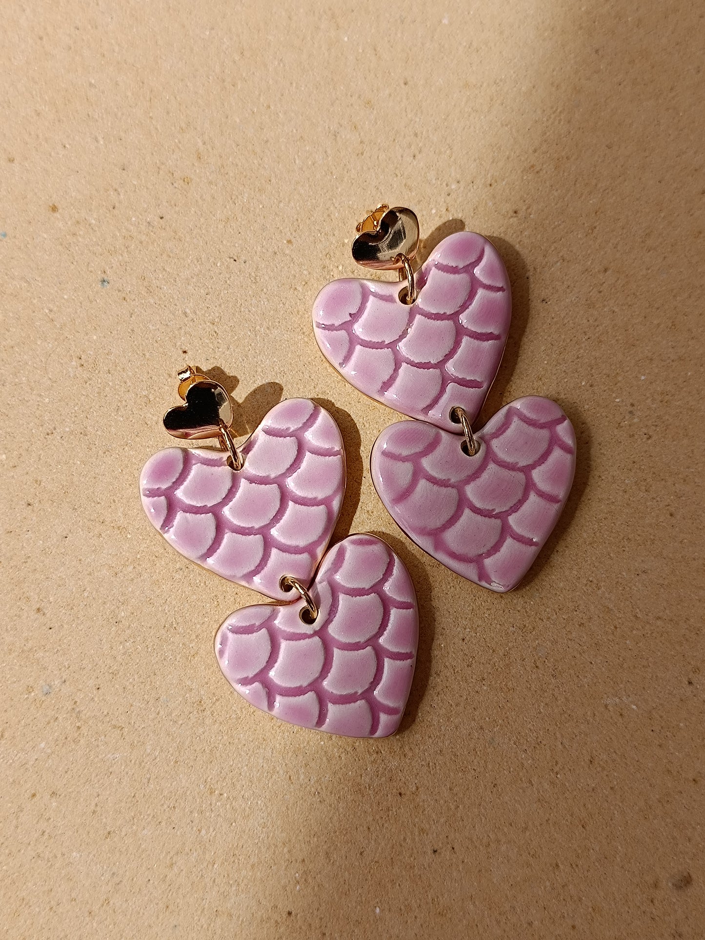 Aritos Doble Corazón de Sirena - Base Corazón