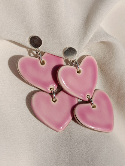 Aritos Doble Corazón - Base Circular Plata